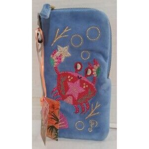 Powder Seafaring Crab Velvet Sunglasses Pouch Cornflower Blue Zip Around
